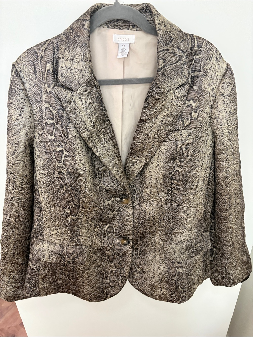 Chico's Snake-Print Blazer in Taupe and Brown